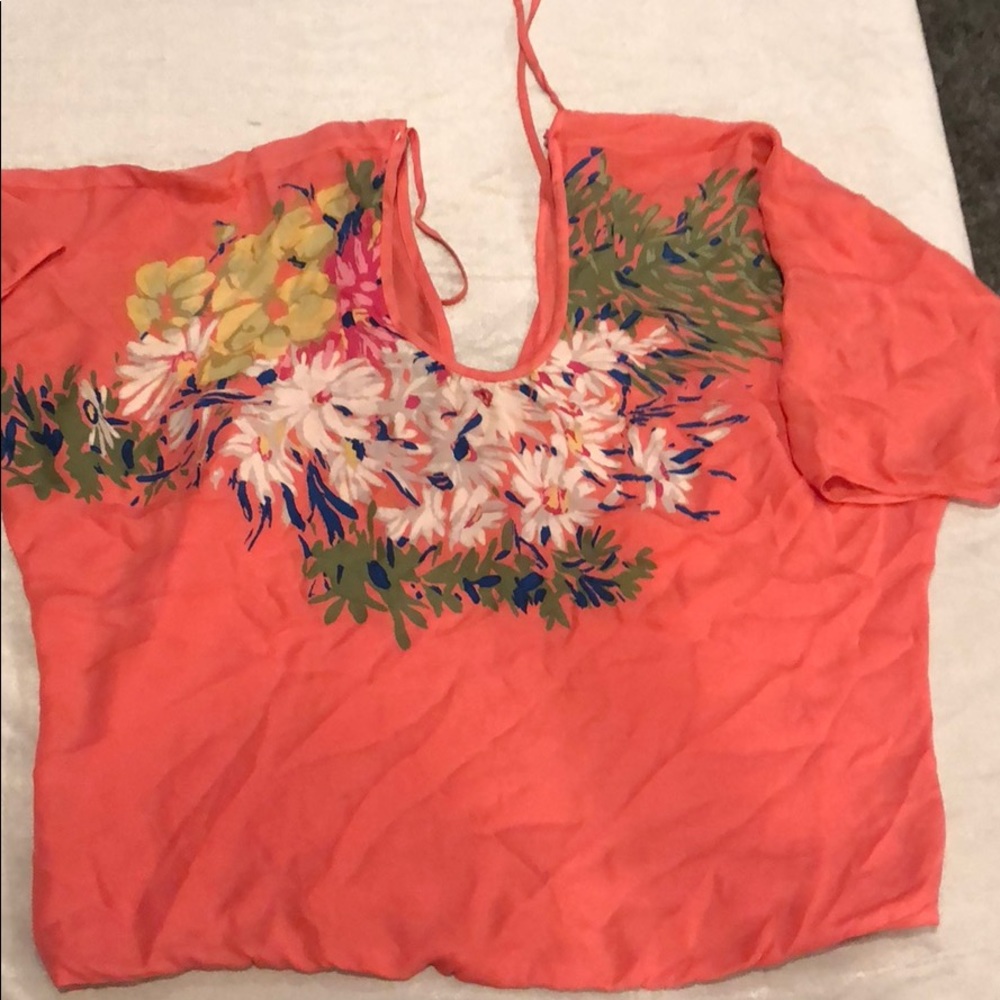 TIBI Silk Coral Loose Fit Top